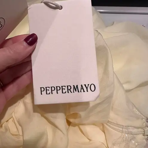 Peppermayo NWT Yellow Saturn Mini Dress Size 6 Neck Scarf Strapless