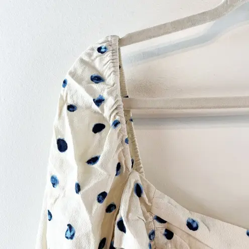 Wilfred Puff Sleeve Polka Dot Crop Lolita Blouse Birch Classic Navy Large NWT