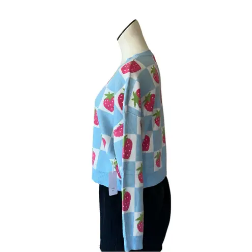 NWT Luna Ivy X Anthropologie Blue Checkered Strawberry Pullover Sweater Farm M Size M