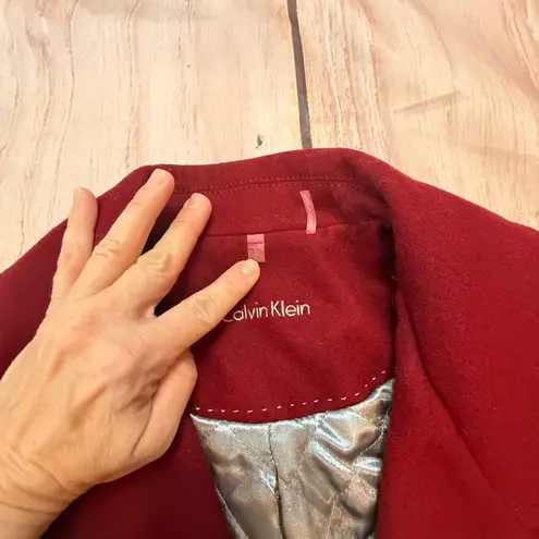 Calvin Klein  Wool Blend Peacoat Size Large Women's Dark Red Jacket Zipper Front