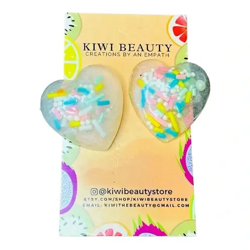 Handmade Resin Heart Sprinkle Earrings by Kiwi Beauty Beads Clear New Pink