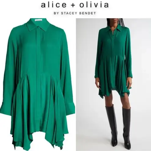 Alice + Olivia NWOT  Avita Long Sleeve Asymmetric Shirtdress Green Dress Sz L