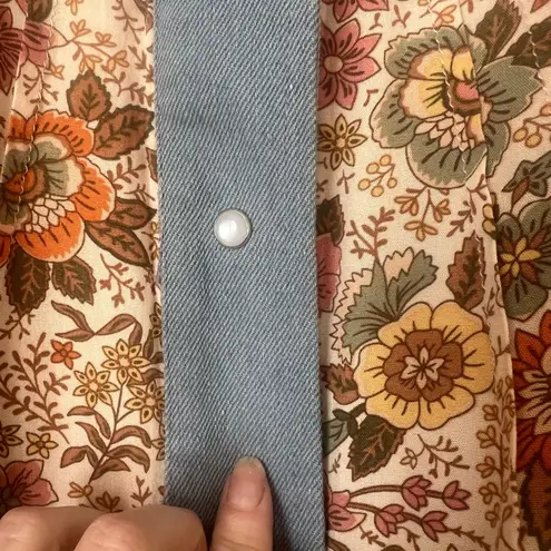 Davi & Dani  Floral Maxi Dress with Blue DenimTrim