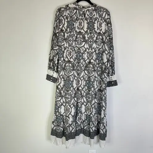 Marie Oliver Catie Silk Midi Dress Women’s XL Long Sleeve Opal Medallion print