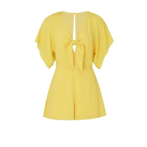 Louna Tie Romper Women's Small Yellow Mustard Short Flutter Sleeve V
