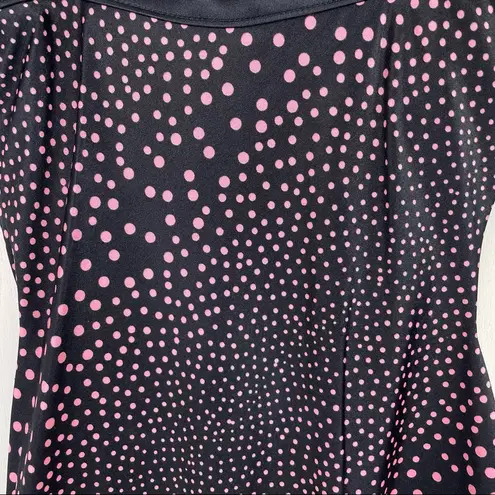 NWT Vintage Robby Len Y2K Polka Dot Ruffle One Piece Swimsuit Sz 14 Pin Up Style Black