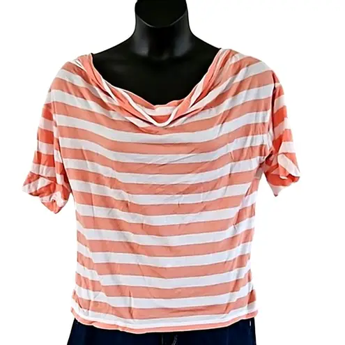 Excellent New York & Company Pink White Striped Cowl Neck Top Size Medium