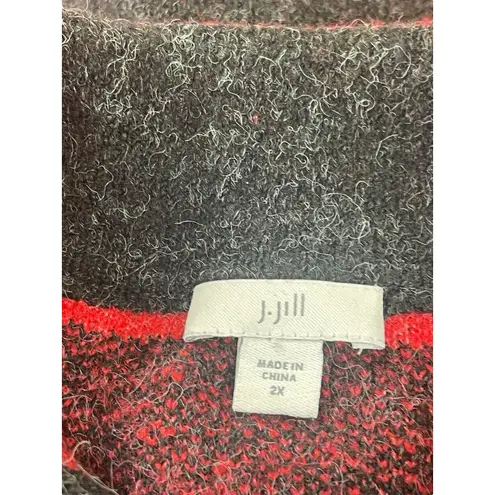 J. Jill 2X Red Black Buffalo Plaid Wool Blend Button Sweater Jacket Shacket