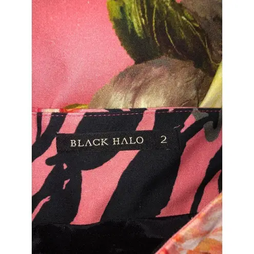 Black Halo Grand Floral Skirt Size 2 Pink Midi Pockets Fit Flare Anthropologie