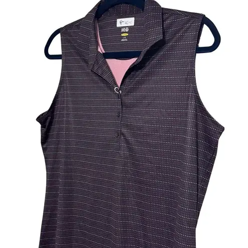 Greg Norman Dotted Stripe Sleeveless Button Polo Knit Black Golf NWT Large