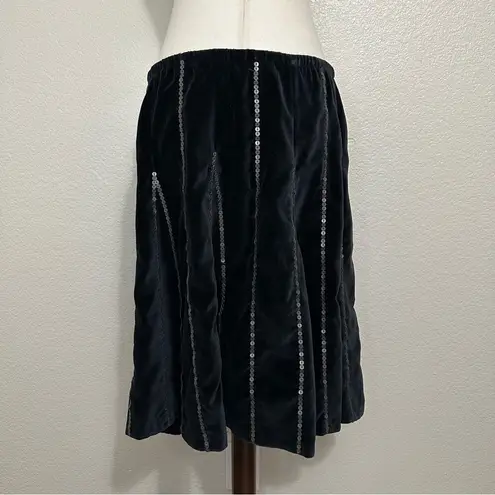 Soft Surroundings NWOT Black Velvet Sequins A-Line Flare Skirt