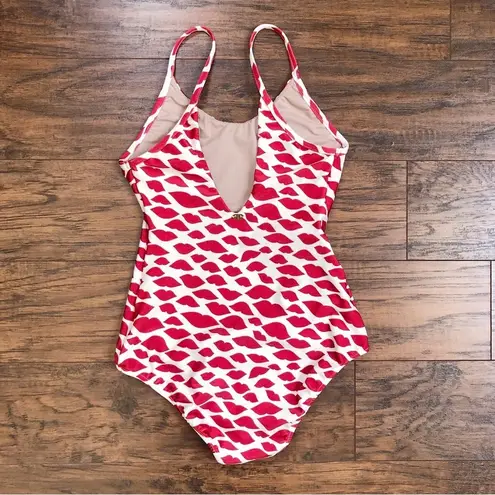 Adriana Degreas • Bacio Lip Print Swimsuit one piece red cream retro beach
