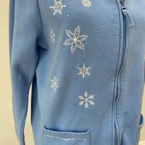 Breckenridge zippered sweatshirt blue snowflakes snowman cardigan jacket LP