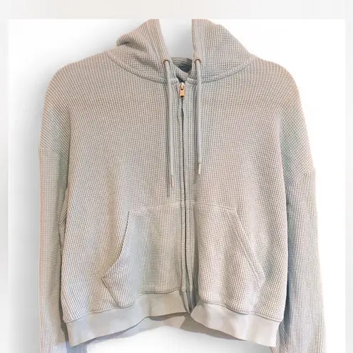 Auden Waffle Knit Full Zip Hoodie Sweatshirt Hoodie Blue Large Cropped