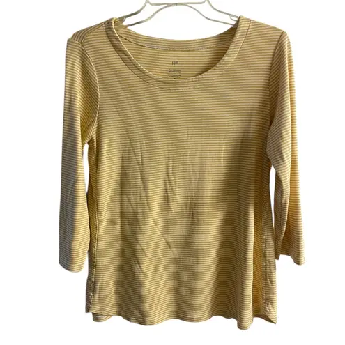 J Jill Pima Cotton Striped 3/4 Sleeve Scoop Neck Tee Medium Petite Size undefined