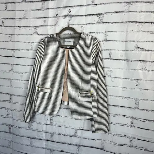 Katherine Barclay Striped Open Front Blazer Jacket Black White Women’s L Neutral