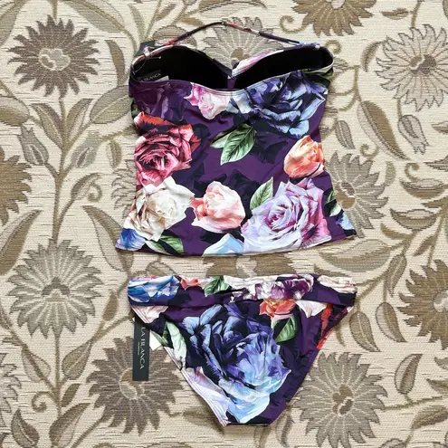 La Blanca Tankini Swimsuit Bikini 2pc Swim Bloom Floral Bandeau 14 New