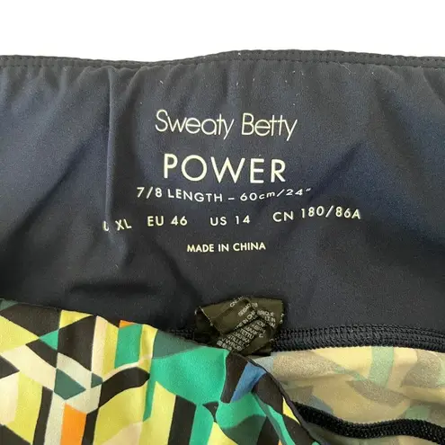 Sweaty Betty  Power 7/8 Workout Leggings Pants Floral Pockets Blue 14