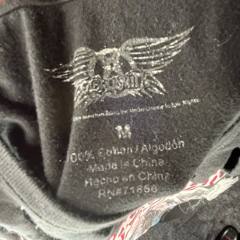 Aerosmith Distressed Graphic Rock Band Tee Womens Shirt Black Size Medium