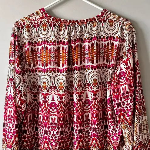 Garnet Hill 100% Silk Floral Green and Orange Ikat Women's Top Size 16