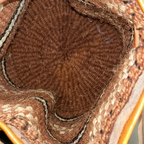 Brown Leather and Woven Backpack with African Theme Elephant Design Tan