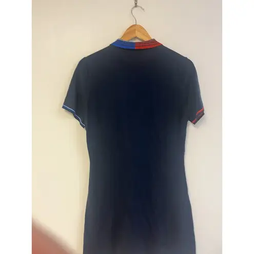 G/fore Fine Knit Dress Women L Navy Blue 100% Wool Super Soft Pkts Accent Stripe Size L