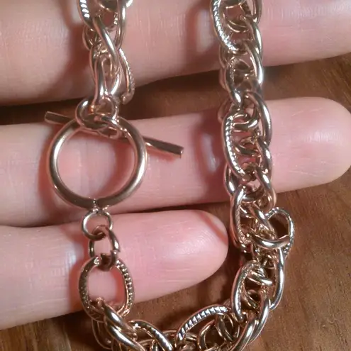 Twisted Link Chain Ion Plated Rose Gold Over Stainless Steel Bracelet (8 Inch)