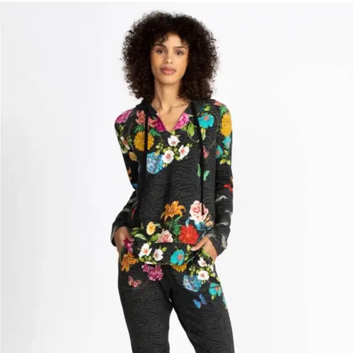 Johnny Was Blooming Breeze Pullover Hoodie Camo Grey Black Sz XS Boho Casual EUC