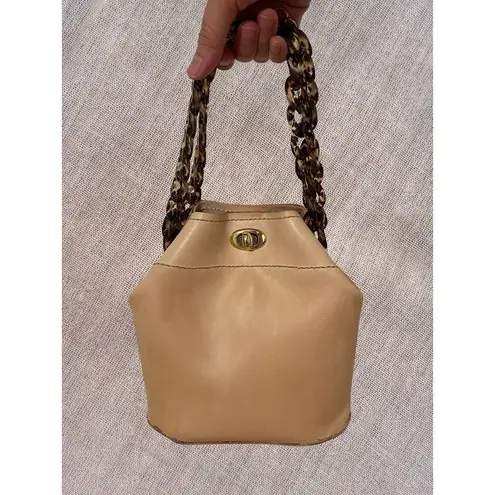 Handmade Tan Leather Bucket Bag | Shoulder or Crossbody with Acrylic Chain Strap