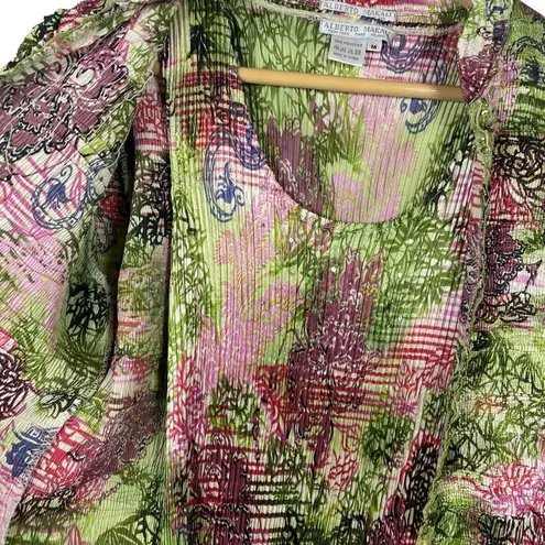 Alberto Makali VTG Embellished Crinkle Plisse 2 Piece Jacket Set Pink Green M
