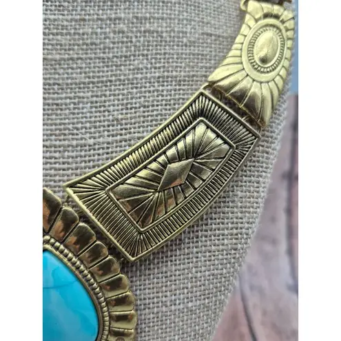 None NWOT Gold Tone & Faux Turquoise Teardrop Bib Collar Necklace Southwestern 22"