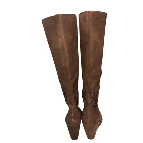 Seychelles Star of The Show Boots 10 Chocolate Suede Wedge Knee High Ruched