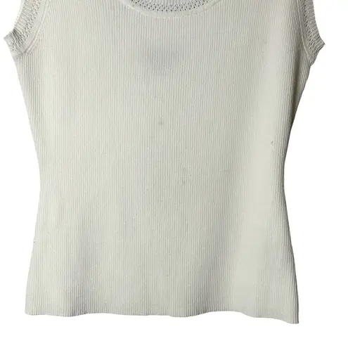 Camille La Vie White Fitted Ribbed Tank Top Rayon Nylon Large Capsule Minimalist