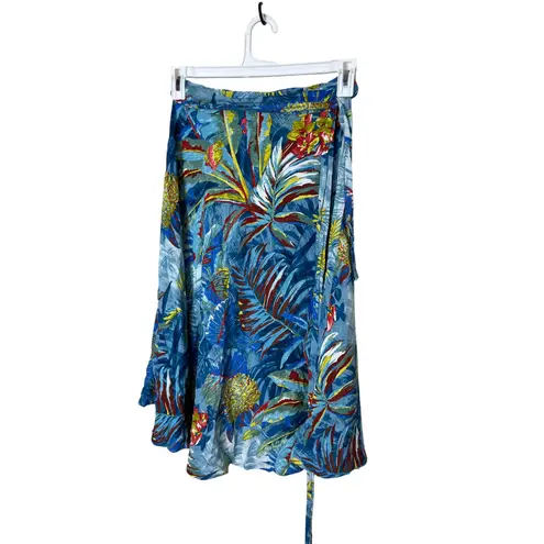 Jams World Vintage Wrap Skirt Women Small Blue Tropical Floral Print