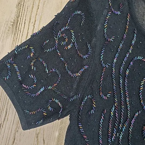 Navy Blue Loose Knit Beaded Embellished Semi