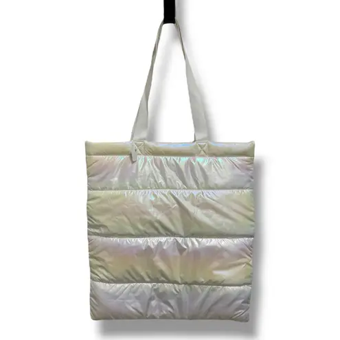 Bath & Body Works White Iridescent Puffer Tote Bag NEW