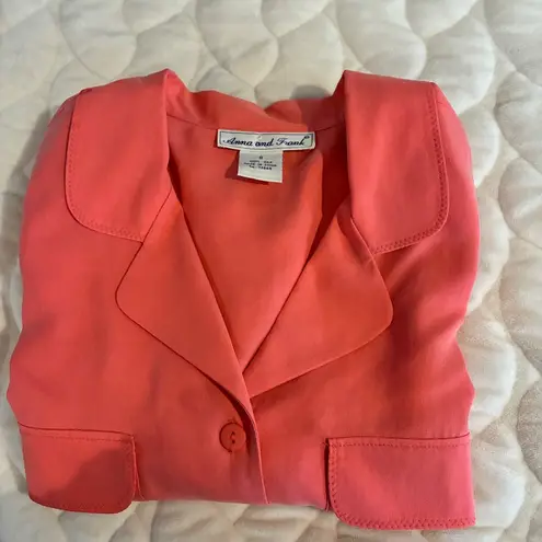 Anna and Frank 100% Silk Camp Shirt Short Sleeve Button Up Pockets Coral Women