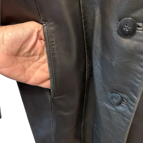 VTG Colebrook Longline Trench Coat Button Up
Leather Jacket Sz M Pockets Black Size M - Image 5