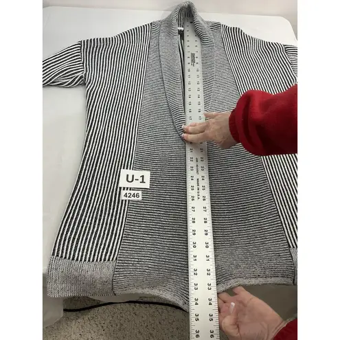 Tahari Womans Cardigan Sweater Large Navy White Stripe Long Sleeve Open Front