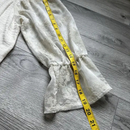 Cal Style Tunic Dress Off the Shoulder 3/4 Lace Sleeve Beige Boho Chic Festival Tan Size L