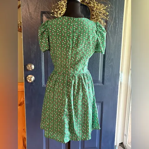 Alice Moon Green Puff Sleeve A-Line Mini Dress Owl Print size Small.