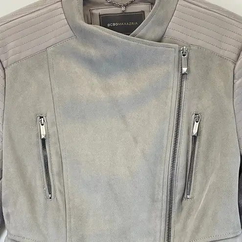 BCBGMAXAZRIA  Womens M Olympia Gray Faux Leather Moto Jacket Biker Classic