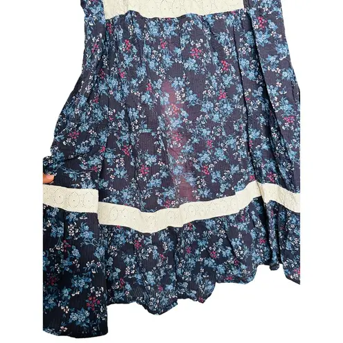 SEA NEW YORK Dark Blue Floral Cotton Lace Trimmed Tilly Tunic Dress Size 14