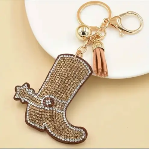 Western Cowboy Boot Keychain Bling Rhinestone Chram Clasp ~NEW~ Brown
