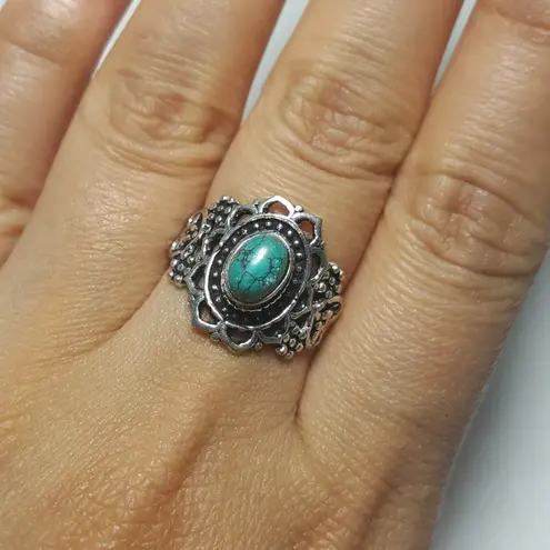Turquoise sterling silver gemstone Ring size
