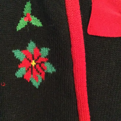 Ugly Christmas Sweater bowtie holly Large L Jolly black green red stretch