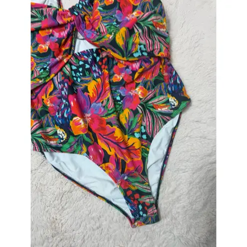 Eloquii Multi Color Floral One Shoulder Cut Out One Piece Swimsuit Size 16 XL