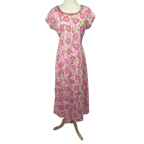 Hanna Andersson Maxi Dress Pink Allover Floral Print Embroidered Womens Large