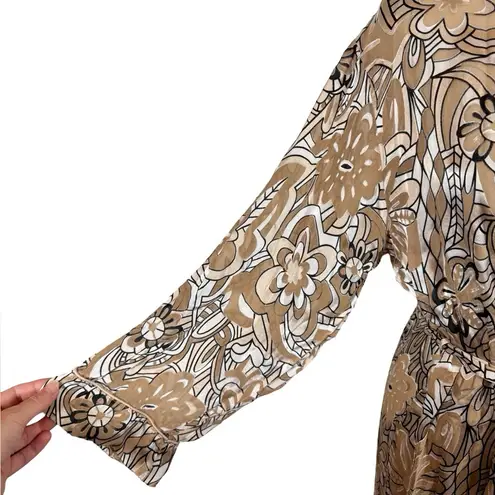 NK IMODE Silk Blend Velvet Burnout Floral Luxurious Long Robe Tan