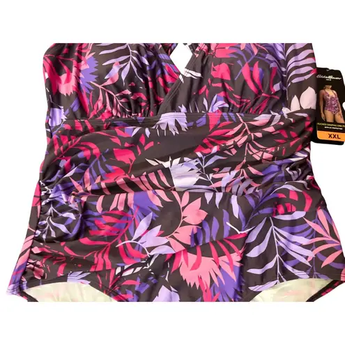 Eddie Bauer Swimsuit Womens XXL NEW One Piece Tropical Ruched UPF 50 Summer